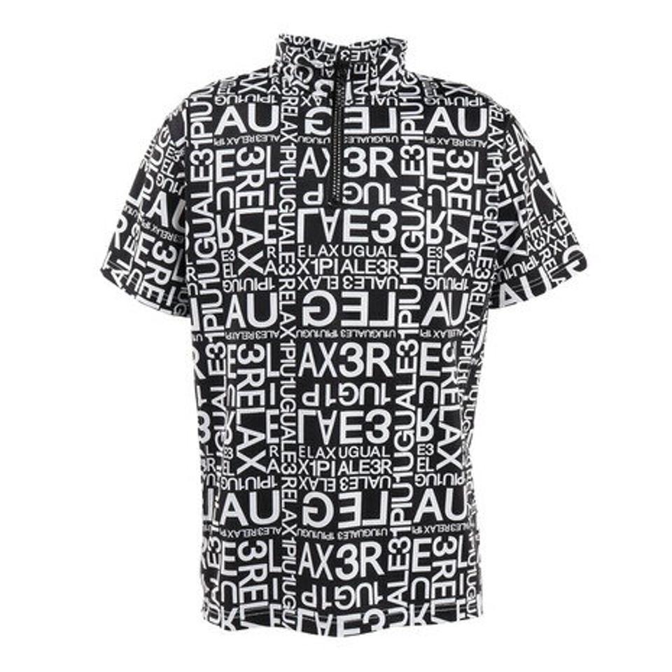 1PIU1UGUALE3 RELAX(1PIU1UGUALE3 RELAX) ゴルフウェア 軽快 ストレッチ ランダムロゴハーフジップ半袖ポロシャツ USH-22011 black (メンズ)