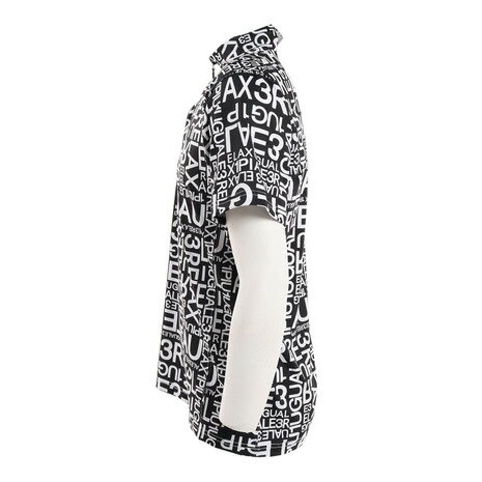 1PIU1UGUALE3 RELAX(1PIU1UGUALE3 RELAX) ゴルフウェア 軽快 ストレッチ ランダムロゴハーフジップ半袖ポロシャツ USH-22011 black (メンズ)