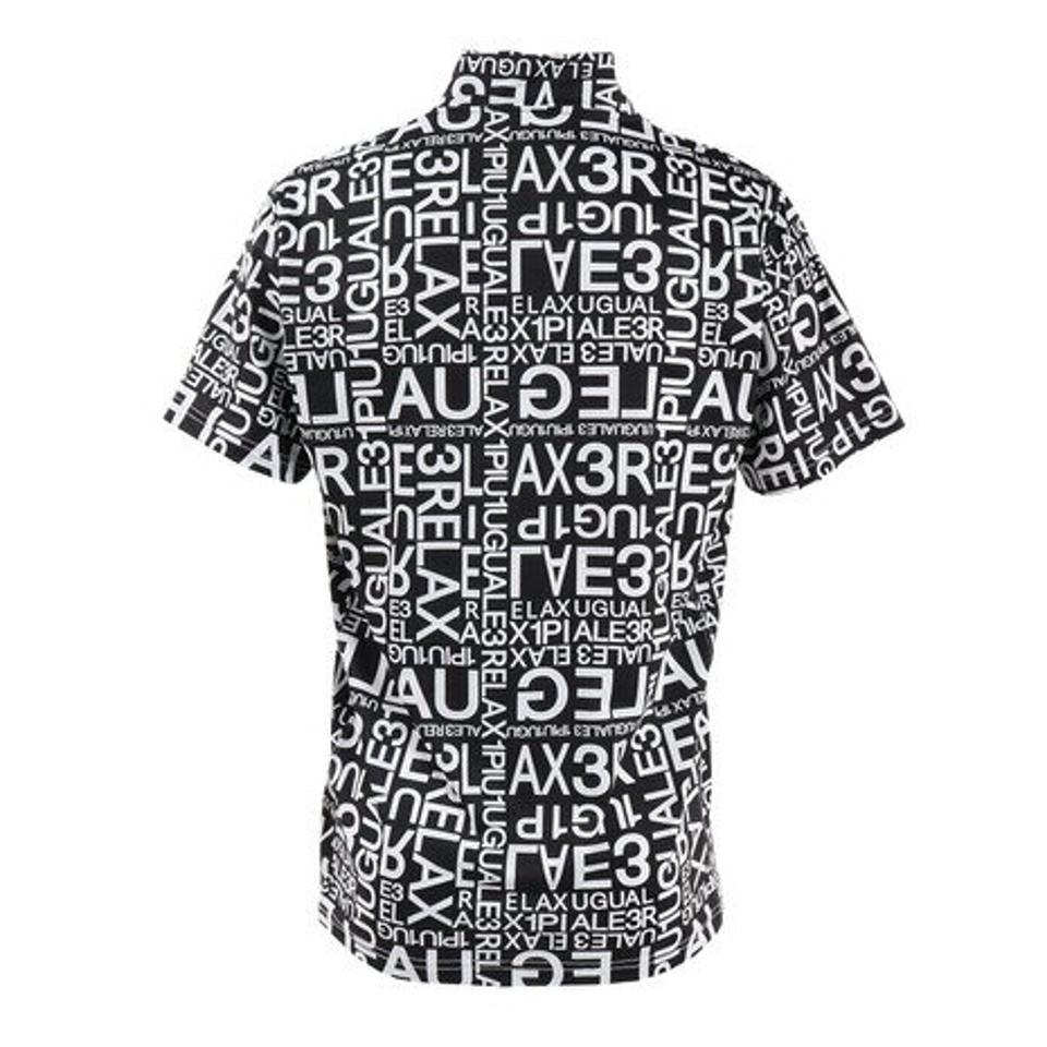 1PIU1UGUALE3 RELAX(1PIU1UGUALE3 RELAX) ゴルフウェア 軽快 ストレッチ ランダムロゴハーフジップ半袖ポロシャツ USH-22011 black (メンズ)