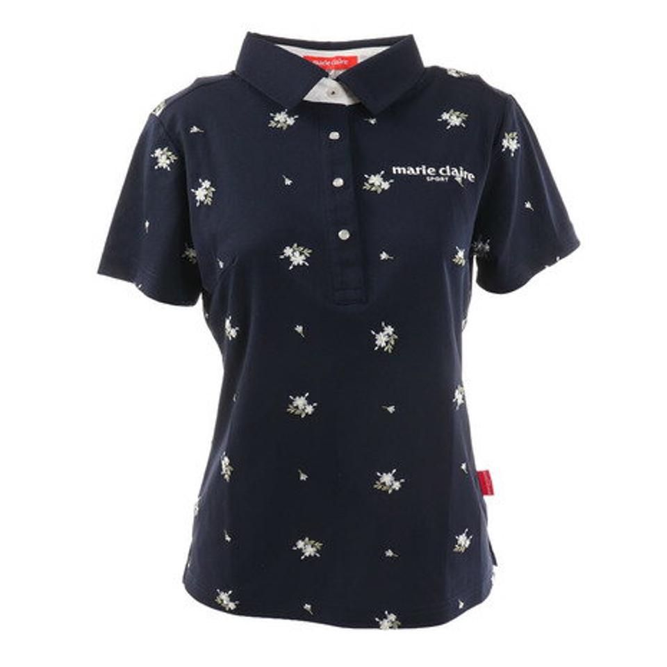 【5点以上で10%OFFクーポン 11日1:59まで】マリ・クレール スポール(marie claire sport) ゴルフウェア 半袖ポロシャツ 712600-NV (レディース)