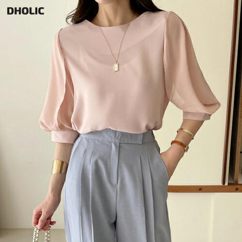 【10%OFF】7分袖スリットブラウス・全3色・t72187 レディース 【bl】ブラウス トップス 7分丈 7分袖 七分丈 七分袖 単色 無地 シンプル ベーシック パステル スリット オフィスカジュアル きれいめ 上品 フェミニン 春 夏 韓国ファッション ハイホリHIHOLLI セール SALE
