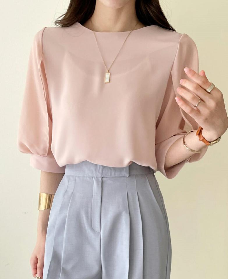 【10%OFF】7分袖スリットブラウス・全3色・t72187 レディース 【bl】ブラウス トップス 7分丈 7分袖 七分丈 七分袖 単色 無地 シンプル ベーシック パステル スリット オフィスカジュアル きれいめ 上品 フェミニン 春 夏 韓国ファッション ハイホリHIHOLLI セール SALE