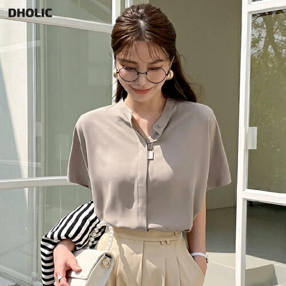 【10%OFF】ルーズフィットボタンブラウス・全4色・b72190 レディース 【bl】ブラウス トップス 半袖 単色 無地 シンプル ベーシック オフィスカジュアル ルーズフィット ボタン 春 夏 きれいめ フェミニン 上品 大人っぽ 韓国ファッション ハイホリHIHOLLI セール SALE