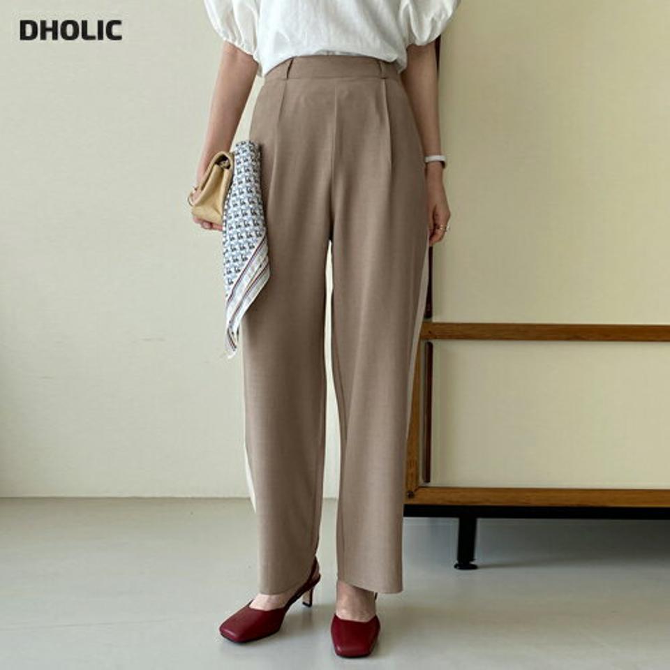 リネン混サイド配色ワイドスラックス・全3色・t72212 レディース 【pt】スラックス パンツ ロング丈 単色 無地 シンプル ベーシック オフィスカジュアル きれいめ カジュアル フェミニン リネン混 ワイド 春 夏 韓国ファッション ハイホリHIHOLLI