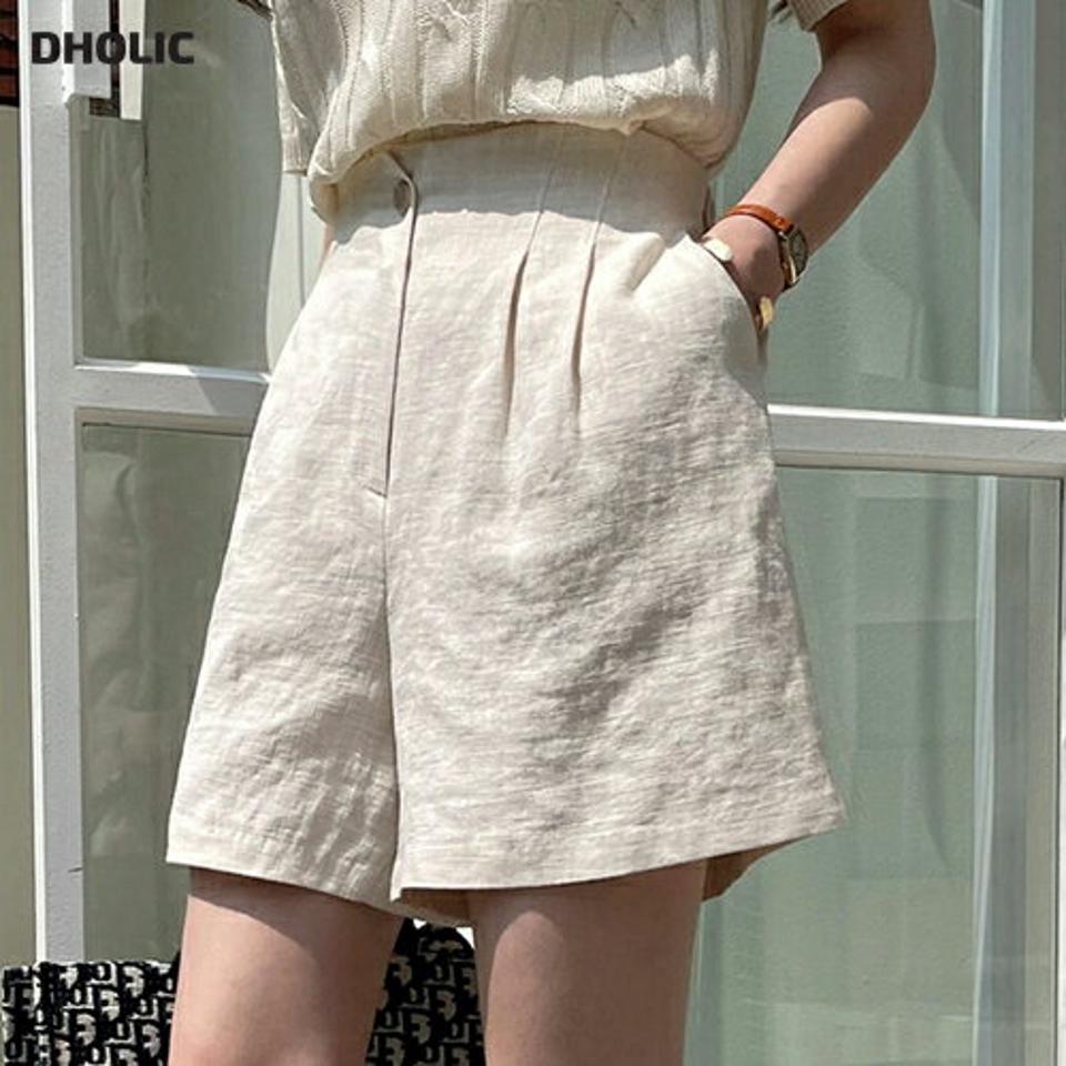 リネンショートパンツ・全2色・t72215 レディース 【pt】パンツ ショート丈 単色 無地 シンプル リネン 爽やか ワイド ハイウエスト ゴム 春 夏 楽ちん ツータック カジュアル かわいい 可愛い 韓国ファッション ハイホリHIHOLLI