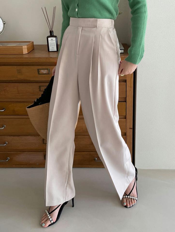 ツータックスラックス・全4色・b72204 レディース 【pt】スラックス ロング丈 単色 無地 シンプル ベーシック オフィスカジュアル パステル きれいめ 上品 大人っぽ フェミニン 春 夏 秋 ツータック 韓国ファッション ハイホリHIHOLLI