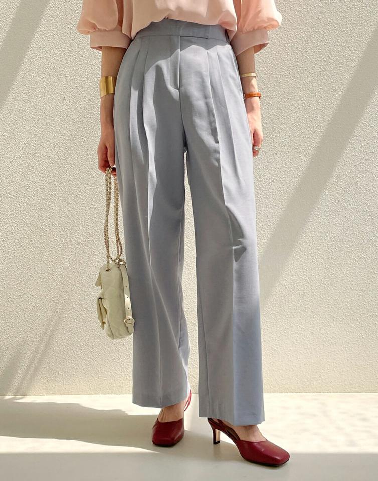 ツータックスラックス・全4色・b72204 レディース 【pt】スラックス ロング丈 単色 無地 シンプル ベーシック オフィスカジュアル パステル きれいめ 上品 大人っぽ フェミニン 春 夏 秋 ツータック 韓国ファッション ハイホリHIHOLLI