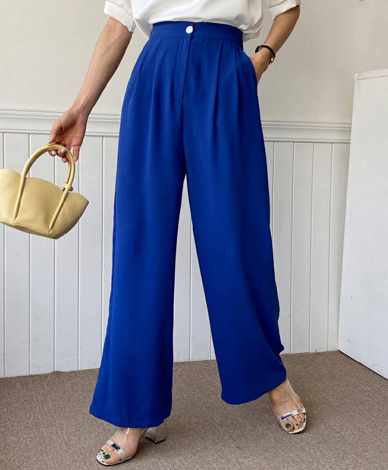 ワイドスラックス・全3色・t00558 レディース 【pt】韓国ファッション ボトムス ロング ロングパンツ スラックスパンツ スラックス ワイド ストレート ツータック ハイウエスト 無地 シンプル 体型カバー フェミニン カジュアル 春 秋