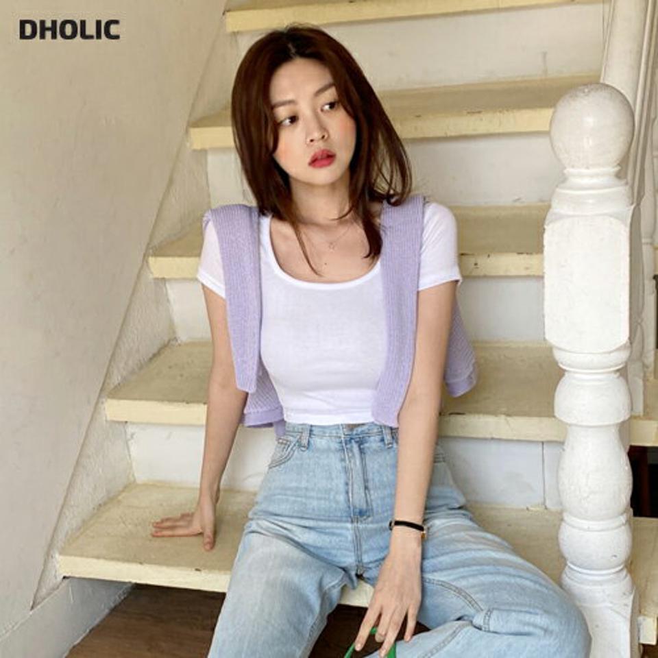 スクエアクロップド半袖Tシャツ・全4色・t00551 レディース 【tops】韓国ファッション トップス Tシャツ 大人 半袖 スクエアネック クロップド丈 ショートスリーブ 無地 ベーシック シンプル スリム フェミニン カジュアル デイリー y2k 夏 春 秋