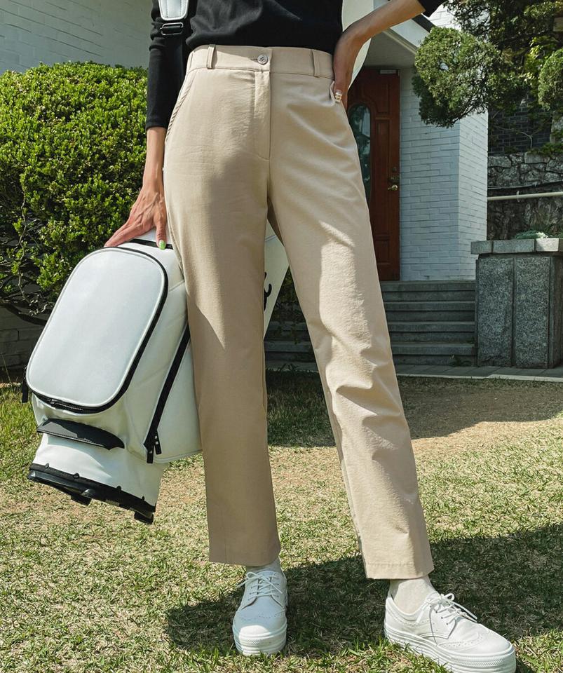 バックゴムスリットパンツ・全2色・b02186 レディース 【pt】パンツ ズボン ロングパンツ スリット 単色 無地 シンプル ベーシック 大人 カジュアル ストレート ベルトループ ナイロン 春 夏 秋 韓国ファッション GOLFWEAR ゴルフウェア