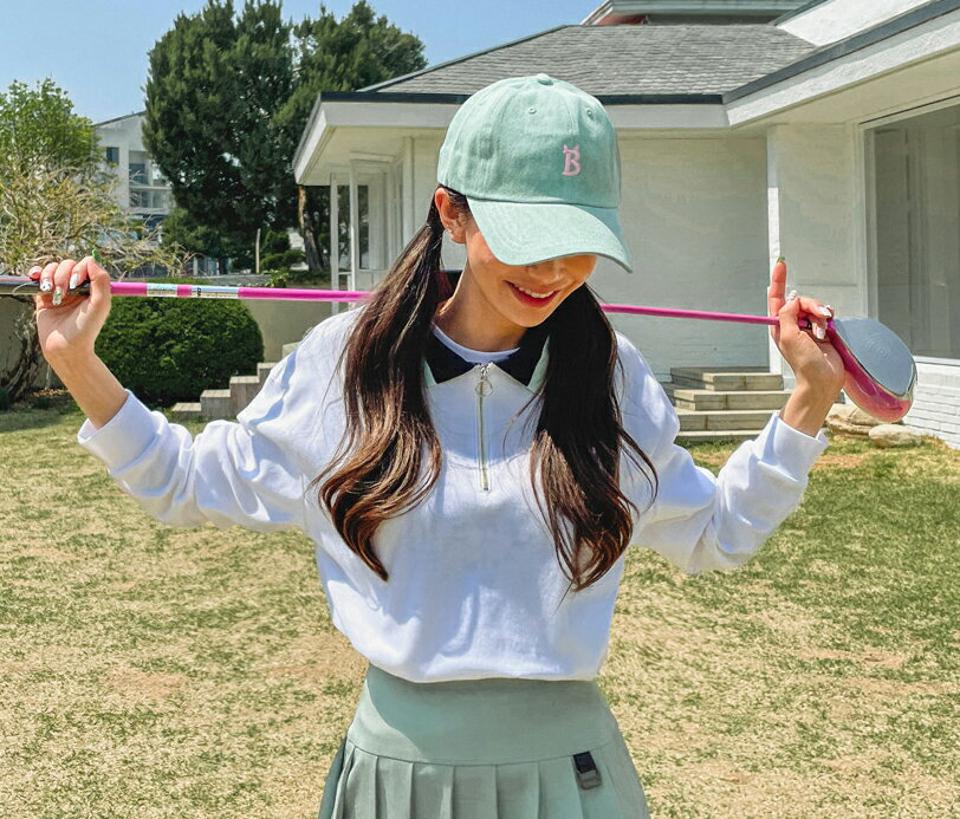 リサイクル配色ハーフジップTシャツ・全3色・b02171 レディース 【tops】トップス Tシャツ 長袖 ポロ襟 ハーフジップ カジュアル ラフ 配色 ライン スポーティー 春 秋 韓国ファッション GOLFWEAR ゴルフウェア