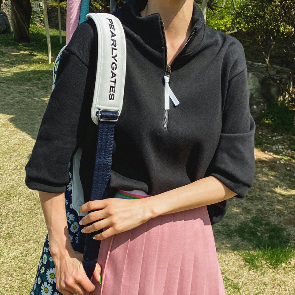 コンパスプリントハーフジップTシャツ・全2色・b02166 レディース 【tops】トップス Tシャツ 半袖 ハーフスリーブ ハーフジップ 単色 無地 スポーティー スポーツ カジュアル ラフ 春 夏 韓国ファッション GOLFWEAR ゴルフウェア