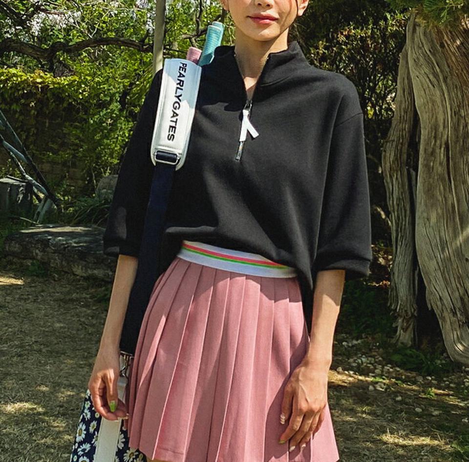 コンパスプリントハーフジップTシャツ・全2色・b02166 レディース 【tops】トップス Tシャツ 半袖 ハーフスリーブ ハーフジップ 単色 無地 スポーティー スポーツ カジュアル ラフ 春 夏 韓国ファッション GOLFWEAR ゴルフウェア