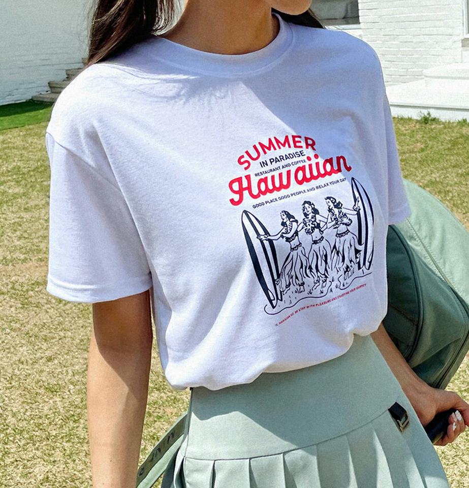 ラウンドネックプリント半袖Tシャツ・全4色・t02162 レディース 【tops】トップス Tシャツ 半袖 ロゴ プリント ラウンドネック カジュアル ラフ 春 夏 韓国ファッション GOLFWEAR ゴルフウェア