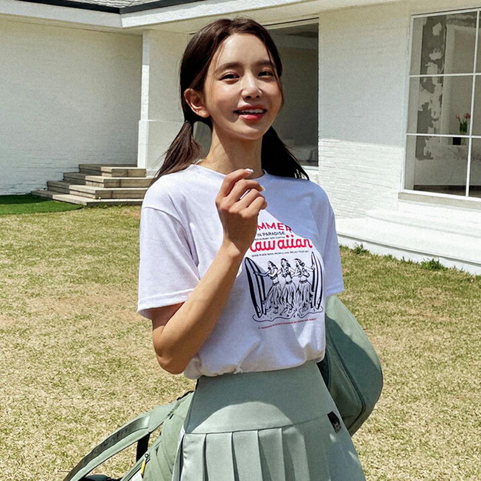 ラウンドネックプリント半袖Tシャツ・全4色・t02162 レディース 【tops】トップス Tシャツ 半袖 ロゴ プリント ラウンドネック カジュアル ラフ 春 夏 韓国ファッション GOLFWEAR ゴルフウェア