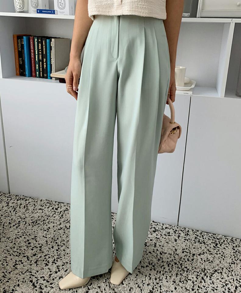 ツータックワイドスラックス・全4色・t66622 レディース 【pt】スラックス パンツ ズボン ロングパンツ ワイド タック 単色 無地 シンプル ベーシック ハイウエスト 大人 きれいめ オフィスカジュアル カラーパンツ 春 夏 韓国ファッション