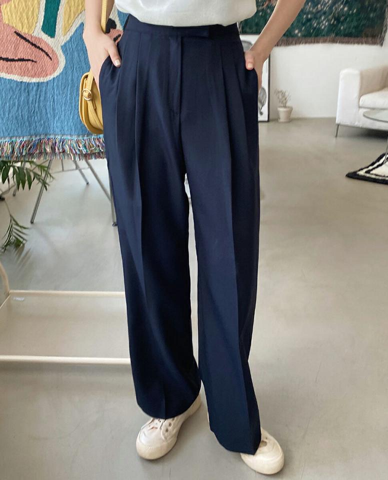 ツータックワイドスラックス・全4色・t66622 レディース 【pt】スラックス パンツ ズボン ロングパンツ ワイド タック 単色 無地 シンプル ベーシック ハイウエスト 大人 きれいめ オフィスカジュアル カラーパンツ 春 夏 韓国ファッション