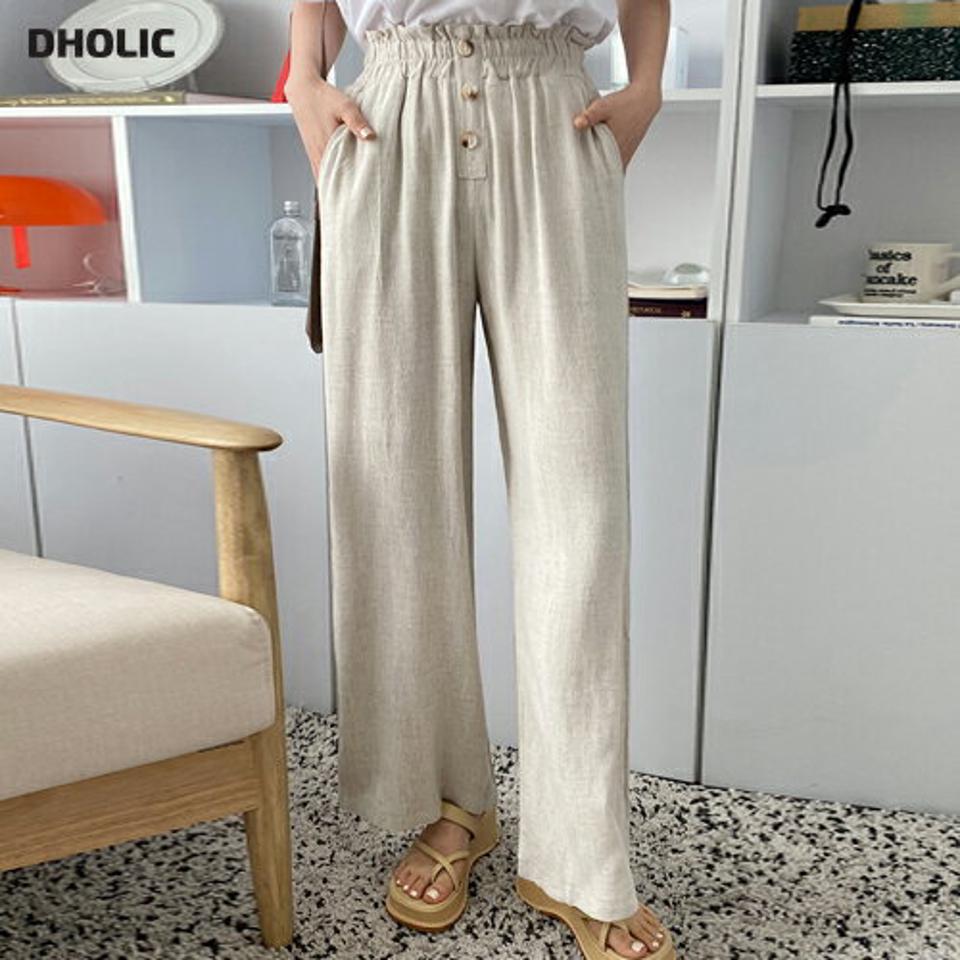 スリーボタンウエストゴムワイドパンツ・全2色・b66621 レディース 【pt】パンツ ズボン ロングパンツ ワイドパンツ ウエストゴム 単色 無地 シンプル ハイウエスト ナチュラル カジュアル ラフ 春 夏 韓国ファッション