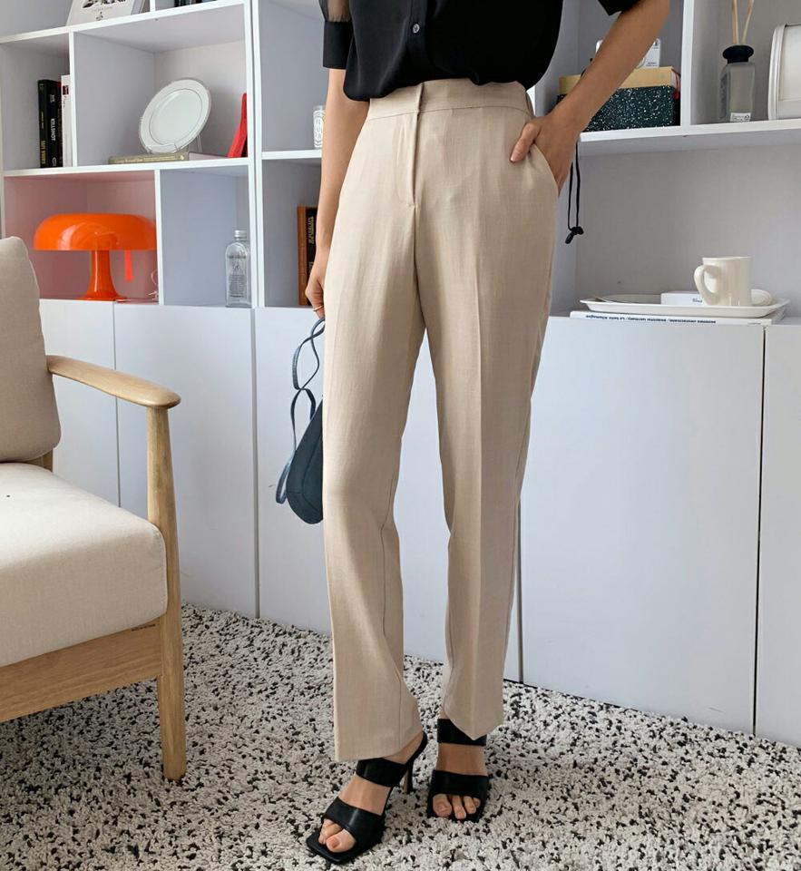 リネン混ストレートスラックス・全4色・t66620 レディース 【pt】スラックス パンツ ズボン ロングパンツ ストレート 単色 無地 シンプル ベーシック リネン 大人 オフィスカジュアル ハイウエスト 春 夏 韓国ファッション