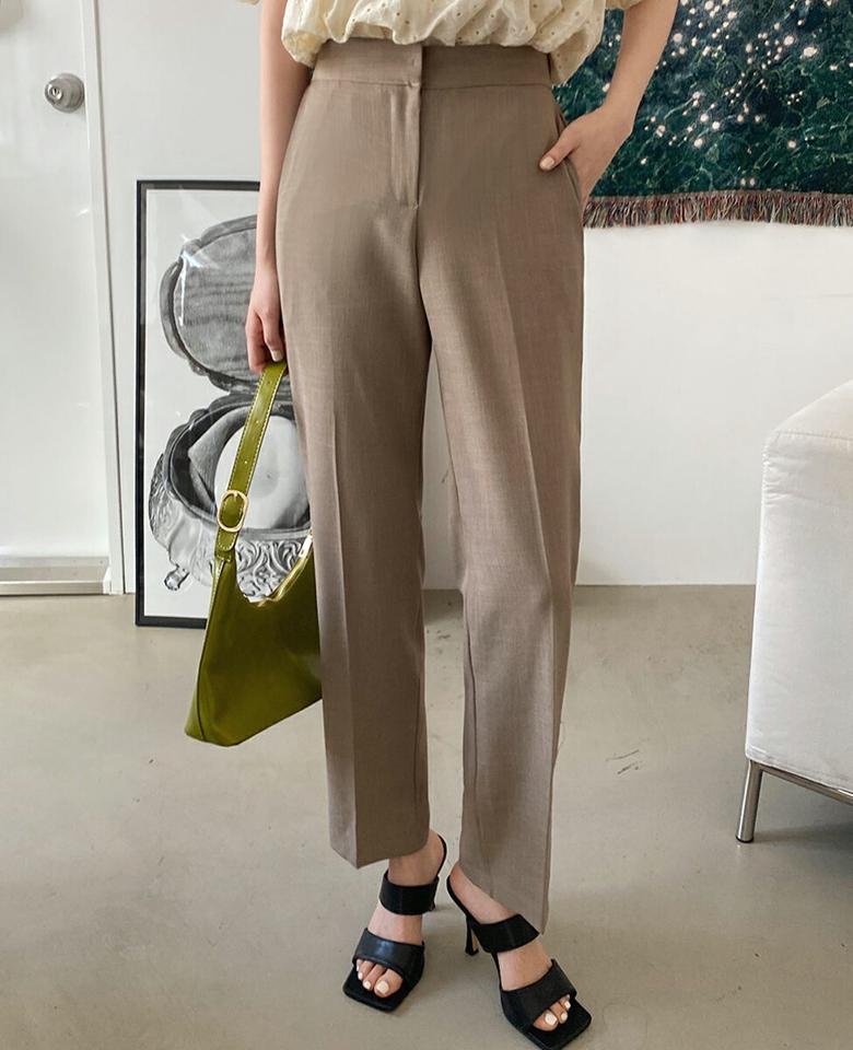 リネン混ストレートスラックス・全4色・t66620 レディース 【pt】スラックス パンツ ズボン ロングパンツ ストレート 単色 無地 シンプル ベーシック リネン 大人 オフィスカジュアル ハイウエスト 春 夏 韓国ファッション