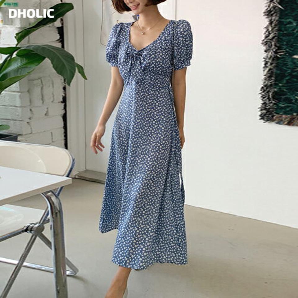 ストラップ付2WAYフローラルワンピース・全3色・t66610 レディース 【ops】ワンピース ロング丈 ロングワンピース 半袖 花柄　小花柄 フェミニン レトロ きれいめ 大人 デコルテ 鎖骨 パフスリーブ 春 夏 韓国ファッション