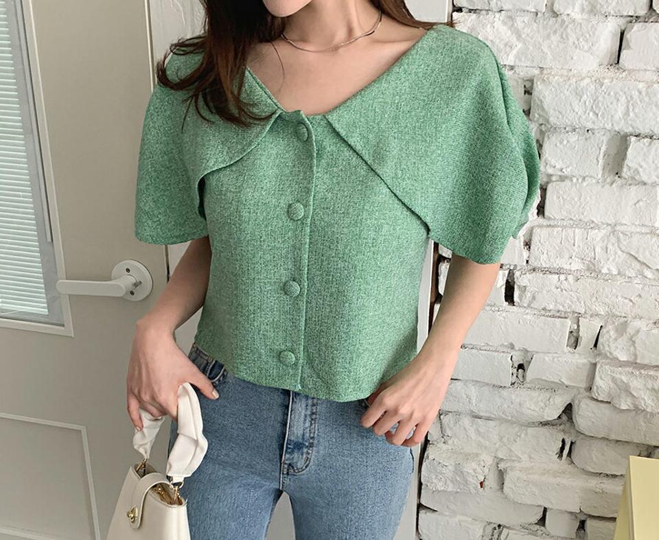 ツイードケープブラウス・全3色・t66602 レディース 【bl】トップス ブラウス ケープ 上品 きれいめ 大人 単色 無地 ツイード くるみボタン レディ 春 夏 韓国ファッション
