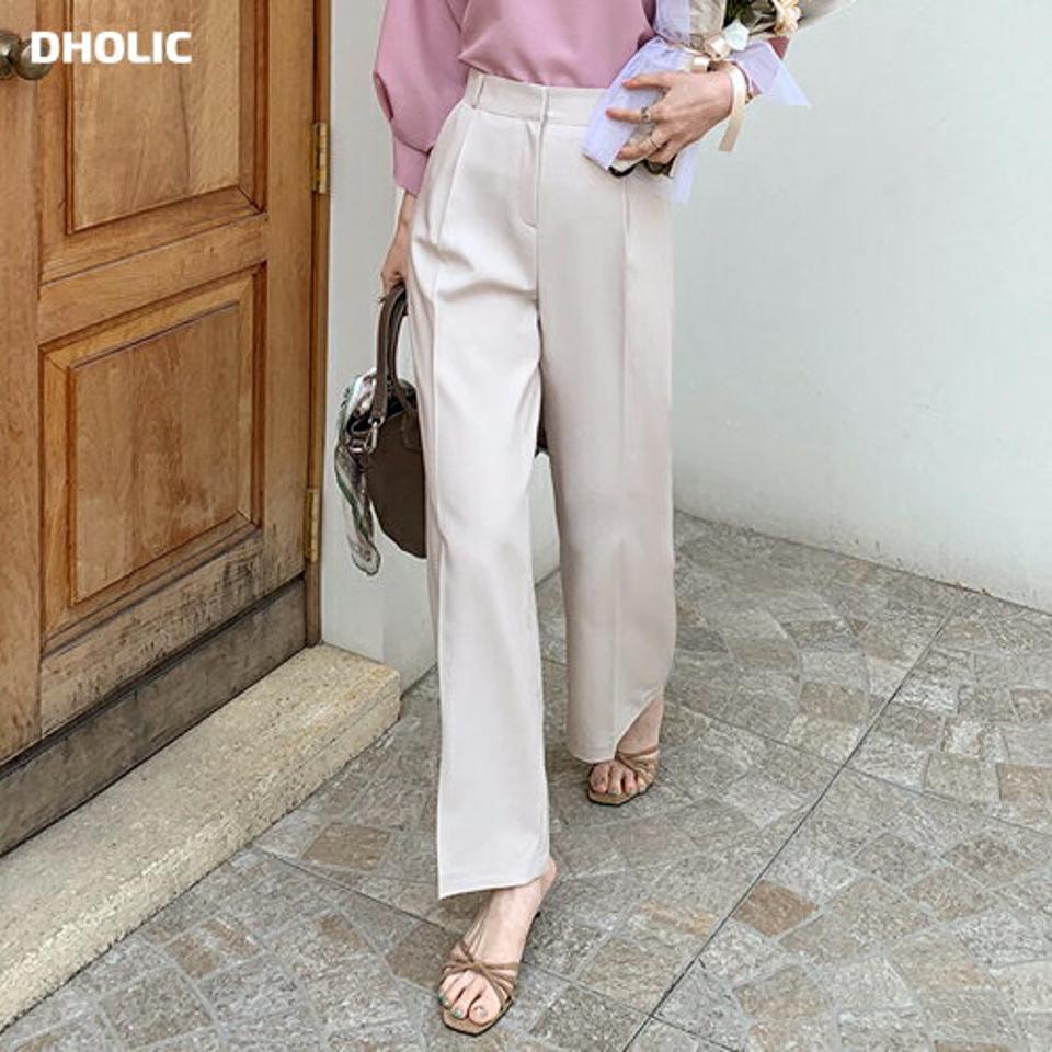 シークレットゴムタックスラックス・全3色・b72014 レディース 【pt】スラックス パンツ 単色 無地 シンプル ベーシック ロング丈 タック ワイド ハイウエスト 大人っぽ フェミニン オフィスカジュアル 春 夏 秋 韓国ファッション ハイホリHIHOLLI