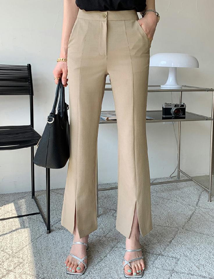 フロントスリットスラックス・全2色・t72013 レディース 【pt】スラックス パンツ ロング丈 スリット 単色 無地 シンプル ベーシック スリット オフィスカジュアル きれいめ フェミニン ストレート 春 夏 大人っぽ 韓国ファッション ハイホリHIHOLLI