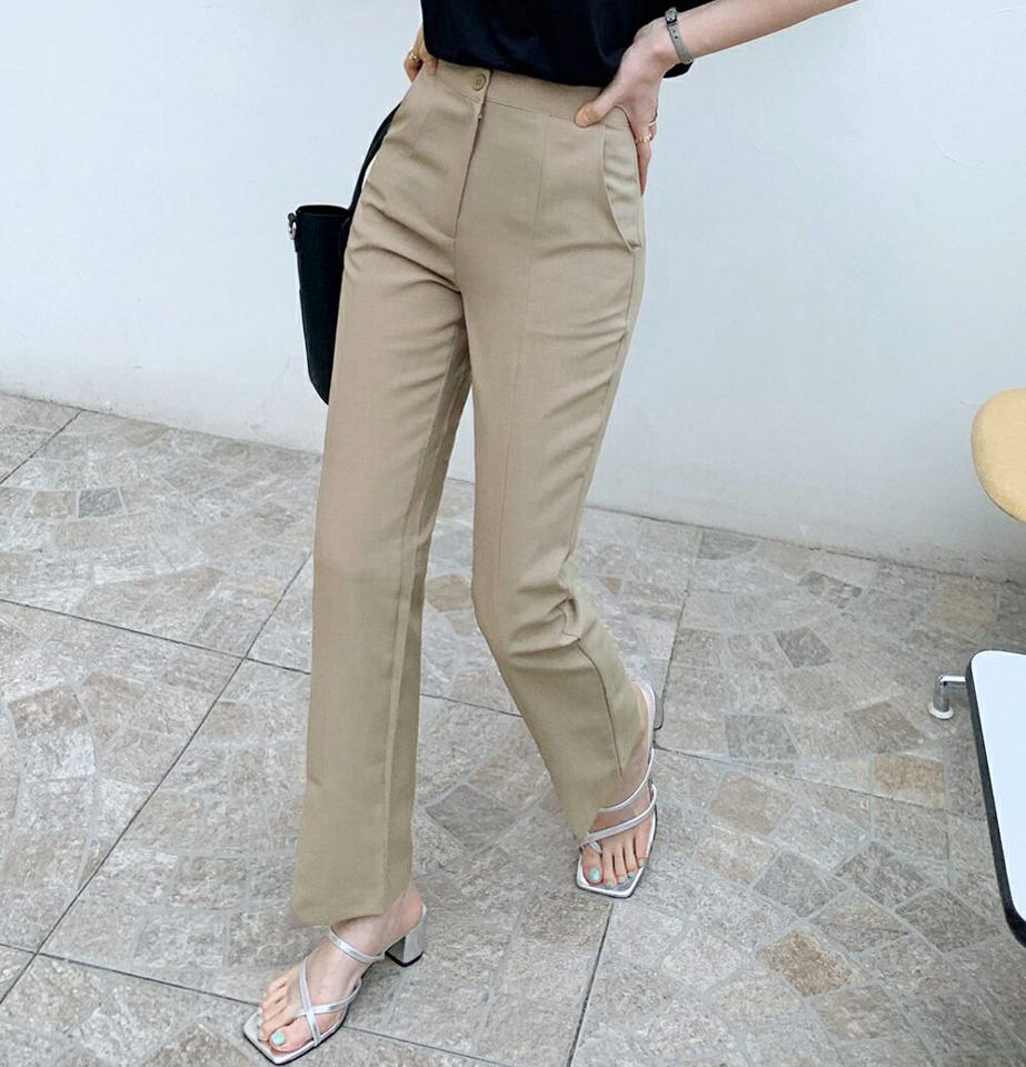 フロントスリットスラックス・全2色・t72013 レディース 【pt】スラックス パンツ ロング丈 スリット 単色 無地 シンプル ベーシック スリット オフィスカジュアル きれいめ フェミニン ストレート 春 夏 大人っぽ 韓国ファッション ハイホリHIHOLLI