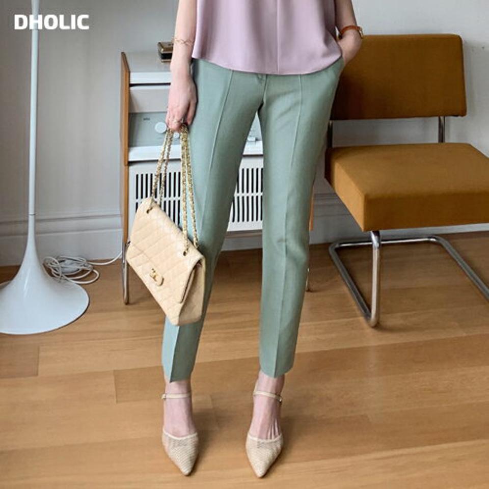 テーパードスラックス・全6色・t72012 レディース 【pt】パンツ スラックス ロング丈 単色 無地 シンプル べーシック パステル 細身 オフィスカジュアル フェミニン カラーパンツ 上品 春 夏 きれいめ 大人っぽ 緑 韓国ファッション ハイホリHIHOLLI