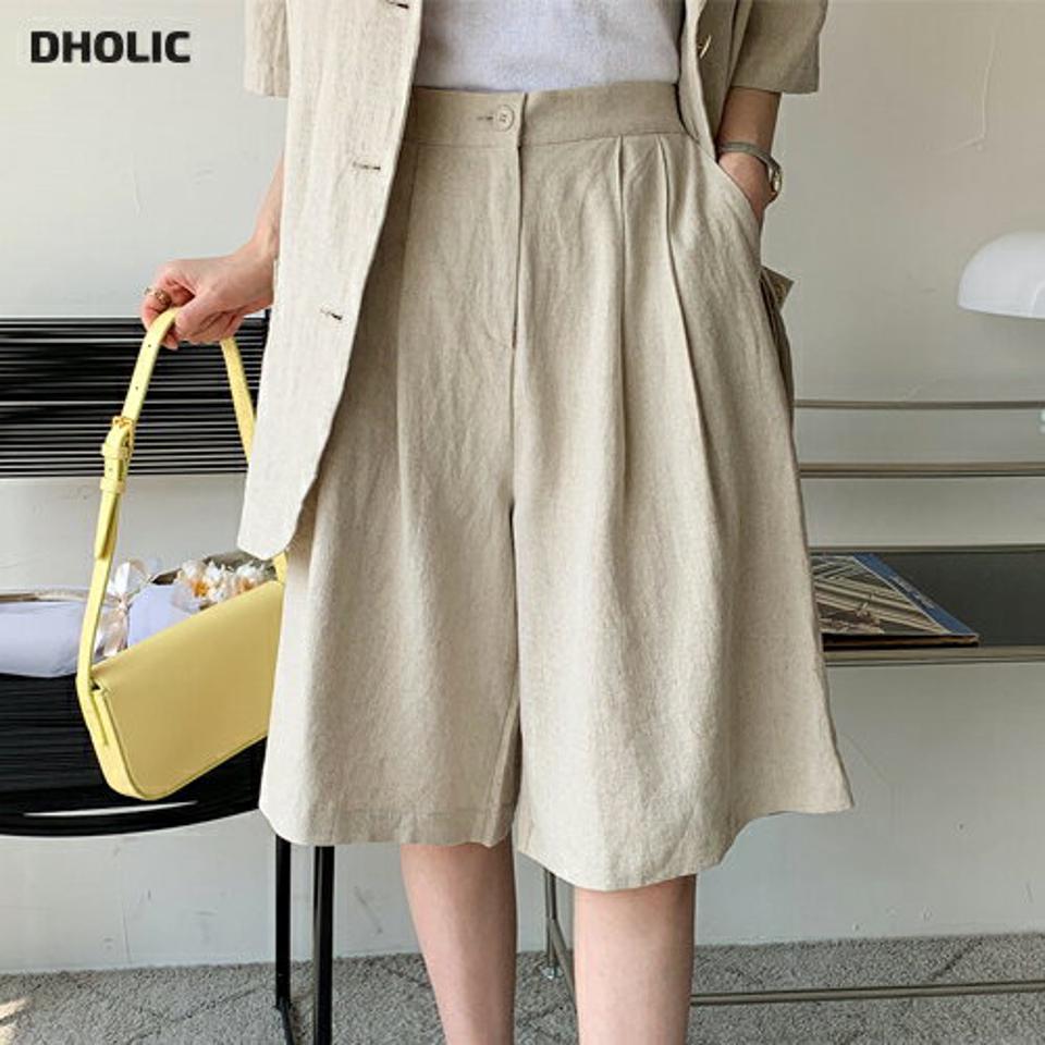 リネン混ハーフパンツ・全3色・t72011 レディース 【pt】パンツ ハーフ丈 ショート丈 単色 無地 シンプル ベーシック パステル リネン混 ハイウエスト タック 楽ちん ワイド 春 夏 カジュアル 大人っぽ 韓国ファッション ハイホリHIHOLLI