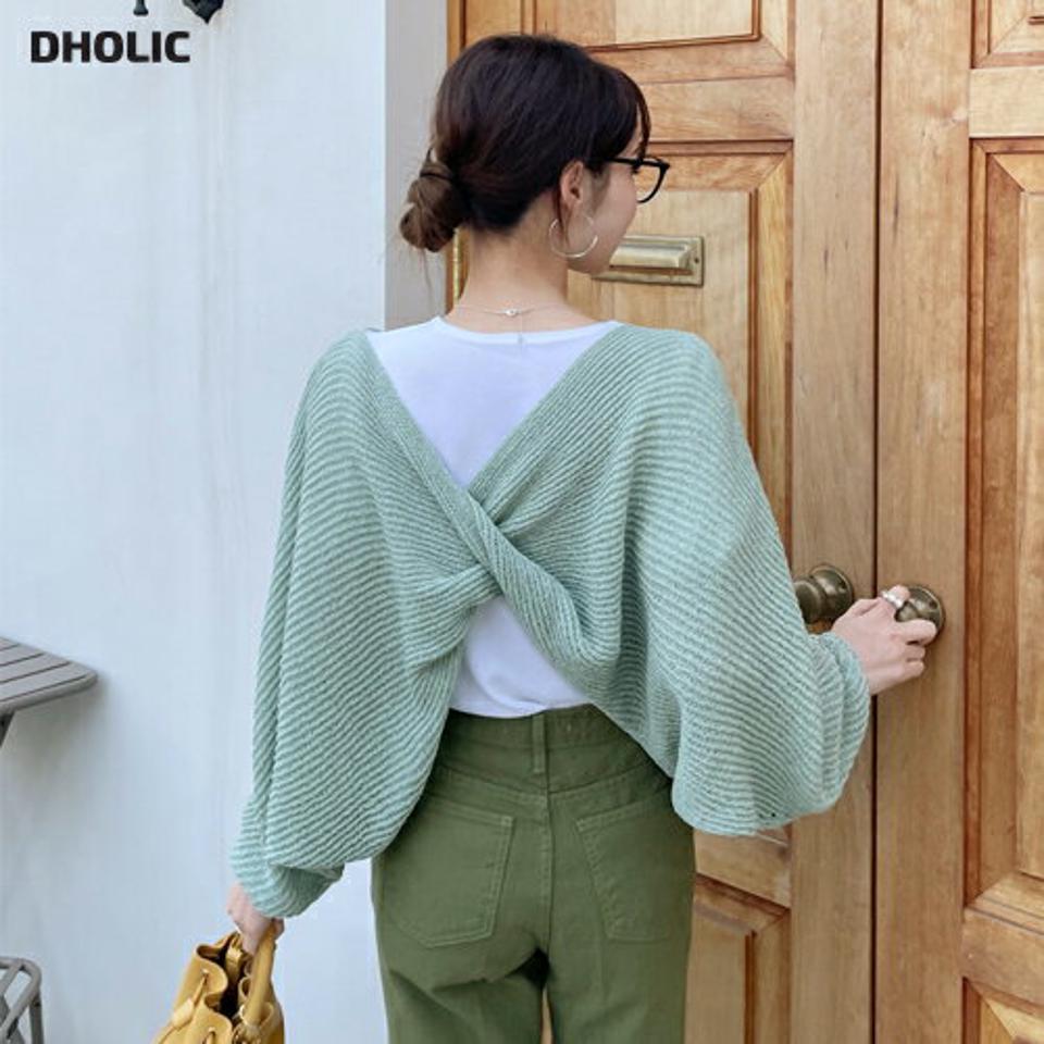 2WAYツイストカシュクールニット・全6色・t71999 レディース 【tops】トップス ニット 長袖 パステル 単色 ツイスト カシュクール 2WAY バックシャン クロップド丈 Vネック 鎖骨 デコルテ きれいめ 春 秋 韓国ファッション ハイホリHIHOLLI