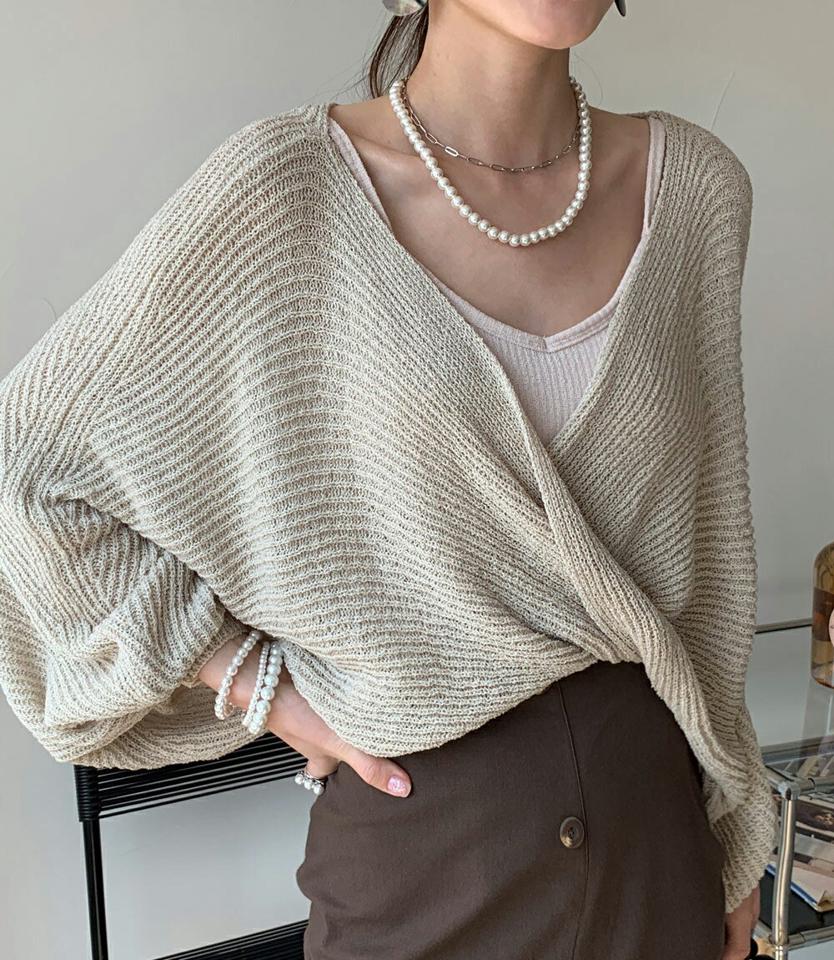 2WAYツイストカシュクールニット・全6色・t71999 レディース 【tops】トップス ニット 長袖 パステル 単色 ツイスト カシュクール 2WAY バックシャン クロップド丈 Vネック 鎖骨 デコルテ きれいめ 春 秋 韓国ファッション ハイホリHIHOLLI