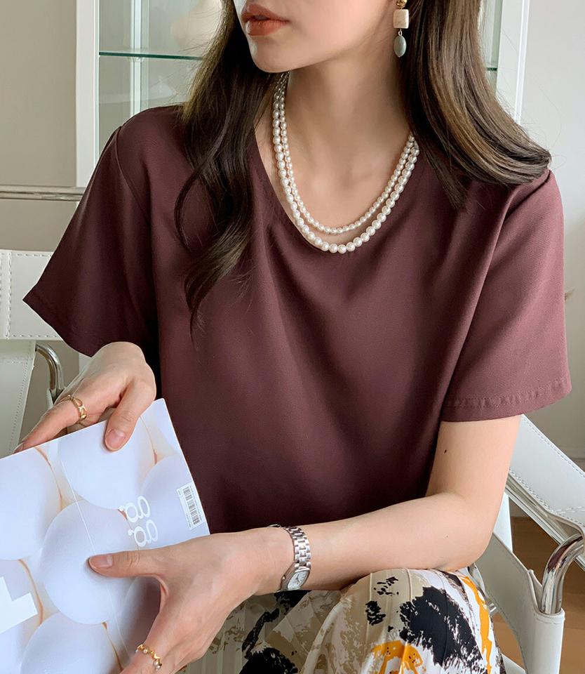 バックリボンブラウス・全3色・e71988 レディース 【bl】ブラウス トップス 単色 無地 シンプル 半袖 バックシャン リボン スリット オフィスカジュアル 春 夏 きれいめ フェミニン ゆったり 韓国ファッション ハイホリHIHOLLI