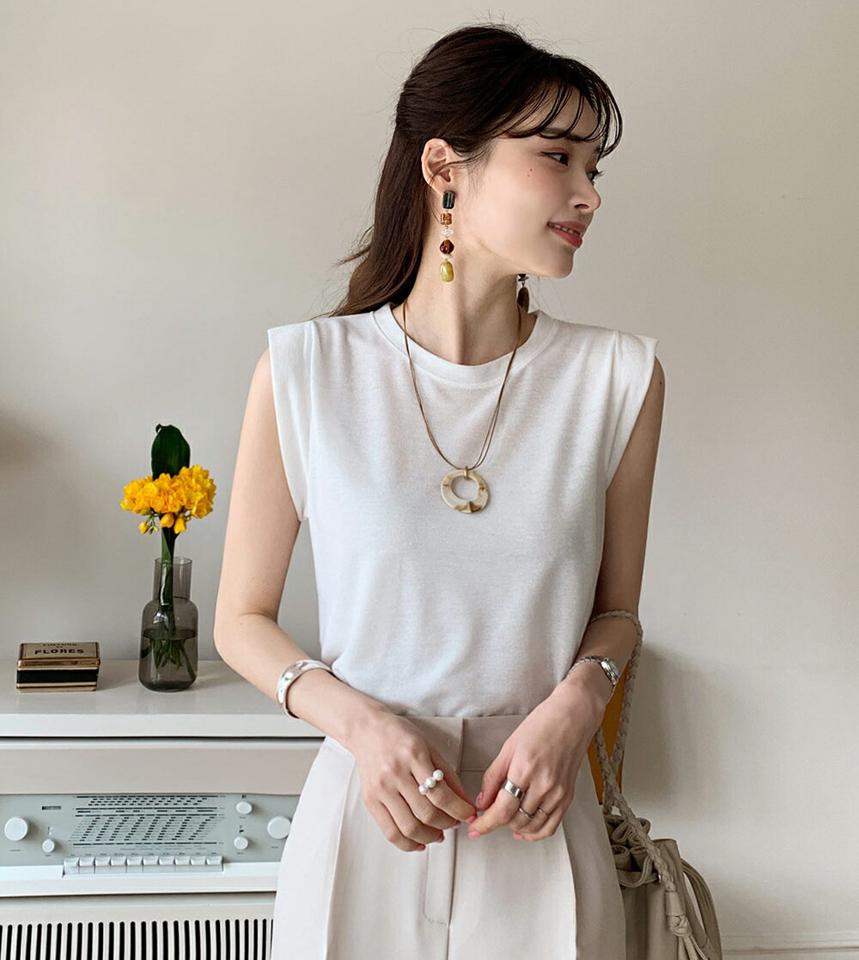 リネン混ノースリーブ・全6色・e72026 レディース 【tops】トップス ノースリーブ スリーブレス 単色 無地 シンプル ラウンドネック カラバリ リネンブレンド 春 夏 爽やか カジュアル きれいめ 韓国ファッション ハイホリHIHOLLI
