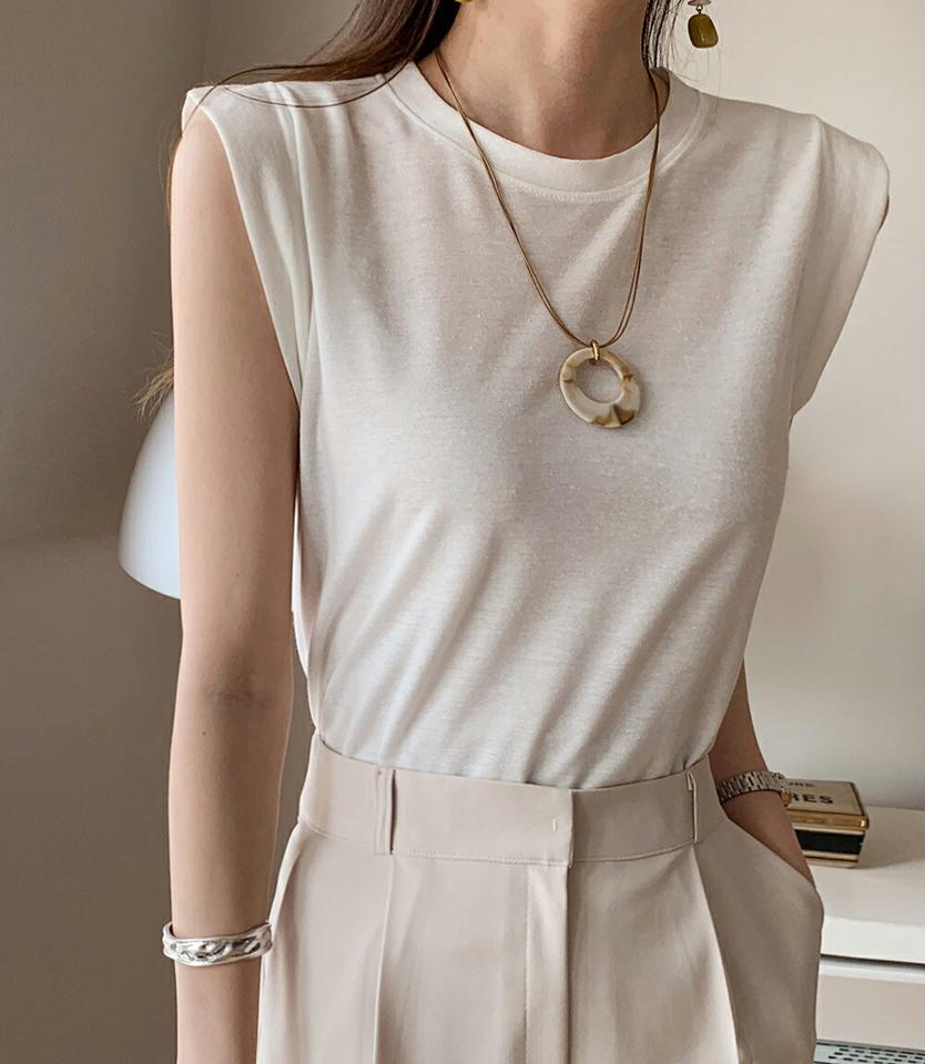 リネン混ノースリーブ・全6色・e72026 レディース 【tops】トップス ノースリーブ スリーブレス 単色 無地 シンプル ラウンドネック カラバリ リネンブレンド 春 夏 爽やか カジュアル きれいめ 韓国ファッション ハイホリHIHOLLI