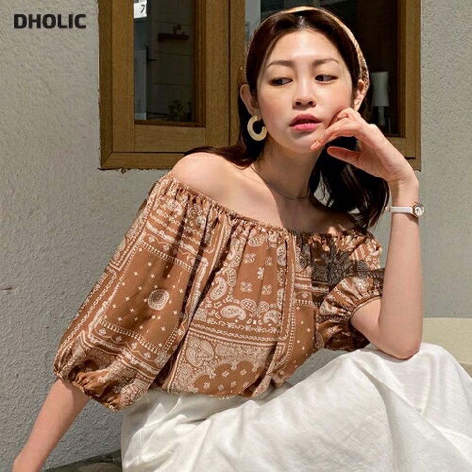 ストラップ付2WAYペイズリーブラウス・全4色・b00715 レディース 【bl】トップス ブラウス ゴム 半袖 ハーフスリーブ 総柄 ペイズリー柄 オフショルダー カジュアル かわいい ラフ ラグラン 二の腕カバー リゾート 春 夏 韓国ファッション