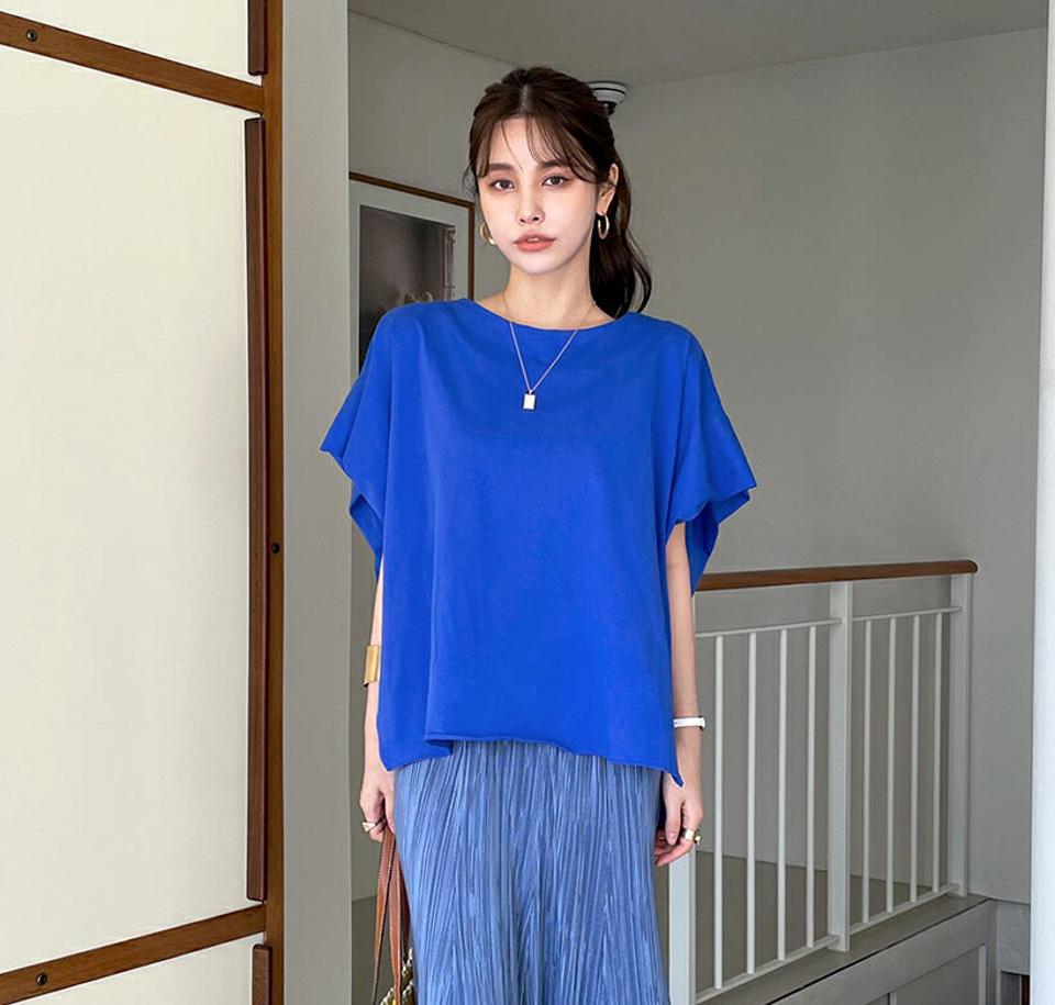 フレアスリーブアンバランスTシャツ・全4色・t72185 レディース 【tops】トップス Tシャツ 半袖 ルーズ ゆったり オーバーサイズ フレア 袖コン ラフ 単色 無地 シンプル カジュアル 体型カバー 二の腕カバー 春 夏 韓国ファッション ハイホリHIHOLLI