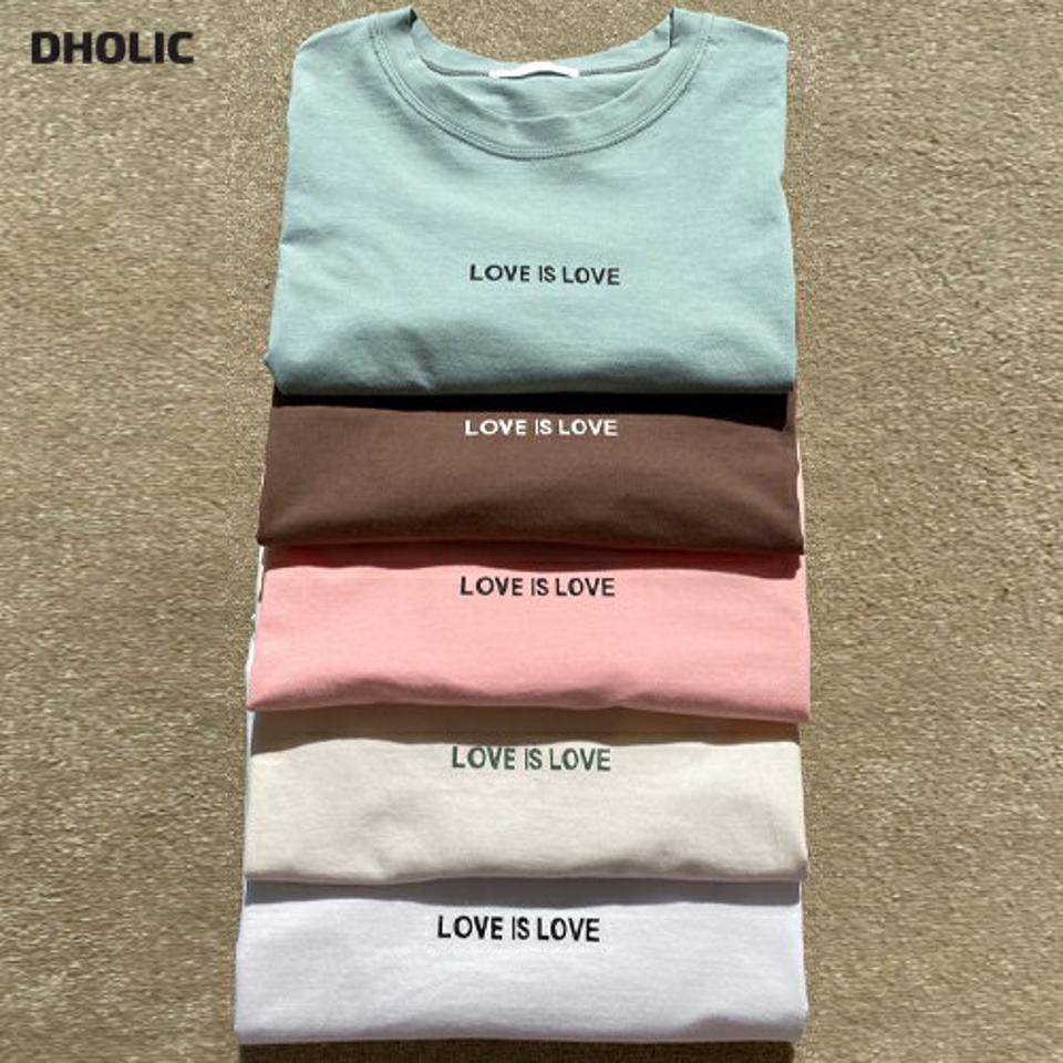 LOVE IS LOVE半袖Tシャツ・全5色・b67031 レディース 【tops】トップス Tシャツ 半袖 ハーフスリーブ ロゴ ミニロゴ レタリング シンプル カジュアル ラフ ラウンドネック パステル ピンク 春 夏 韓国ファッション