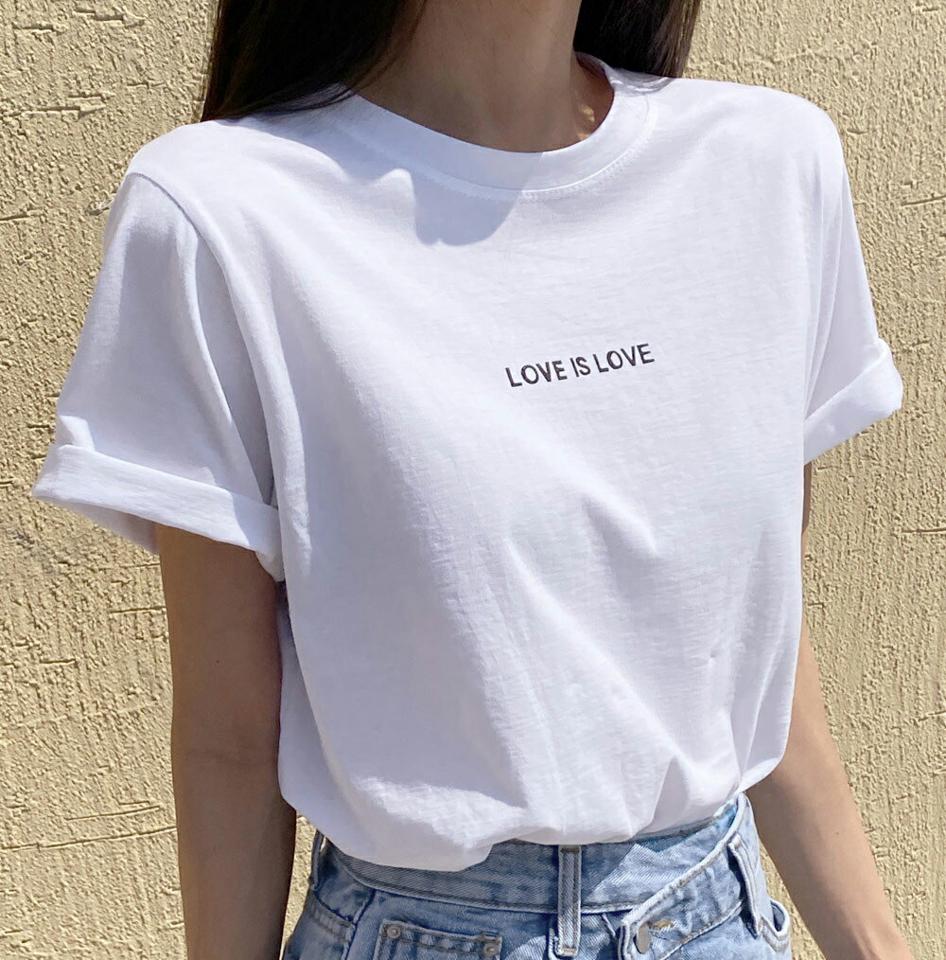 LOVE IS LOVE半袖Tシャツ・全5色・b67031 レディース 【tops】トップス Tシャツ 半袖 ハーフスリーブ ロゴ ミニロゴ レタリング シンプル カジュアル ラフ ラウンドネック パステル ピンク 春 夏 韓国ファッション