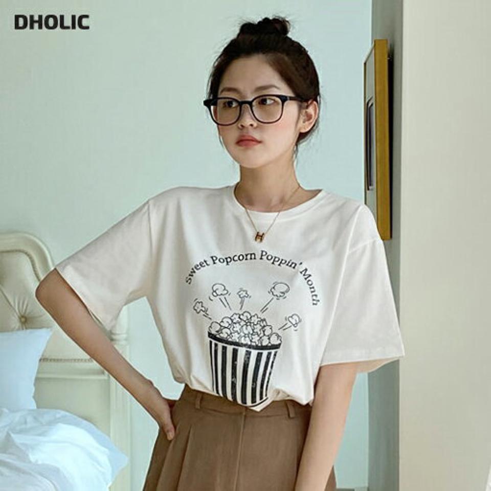 【スーパーセール特価】ポップコーンプリント半袖Tシャツ・全3色・b67032 レディース 【tops】トップス Tシャツ プリント 半袖 ハーフスリーブ カジュアル ラフ ラウンドネック 春 夏 韓国ファッション