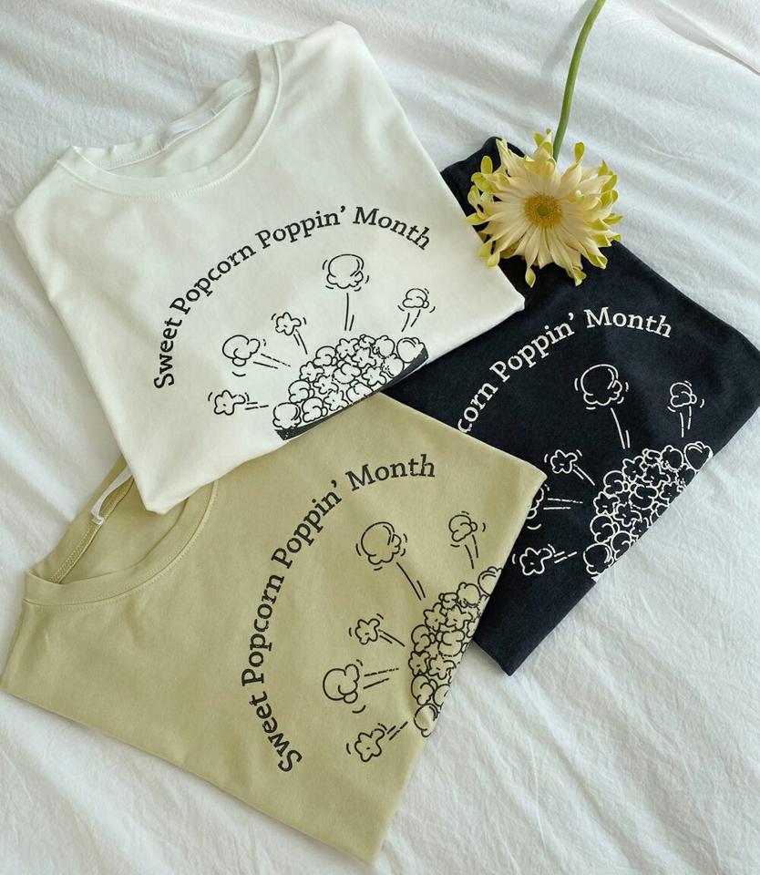 【スーパーセール特価】ポップコーンプリント半袖Tシャツ・全3色・b67032 レディース 【tops】トップス Tシャツ プリント 半袖 ハーフスリーブ カジュアル ラフ ラウンドネック 春 夏 韓国ファッション