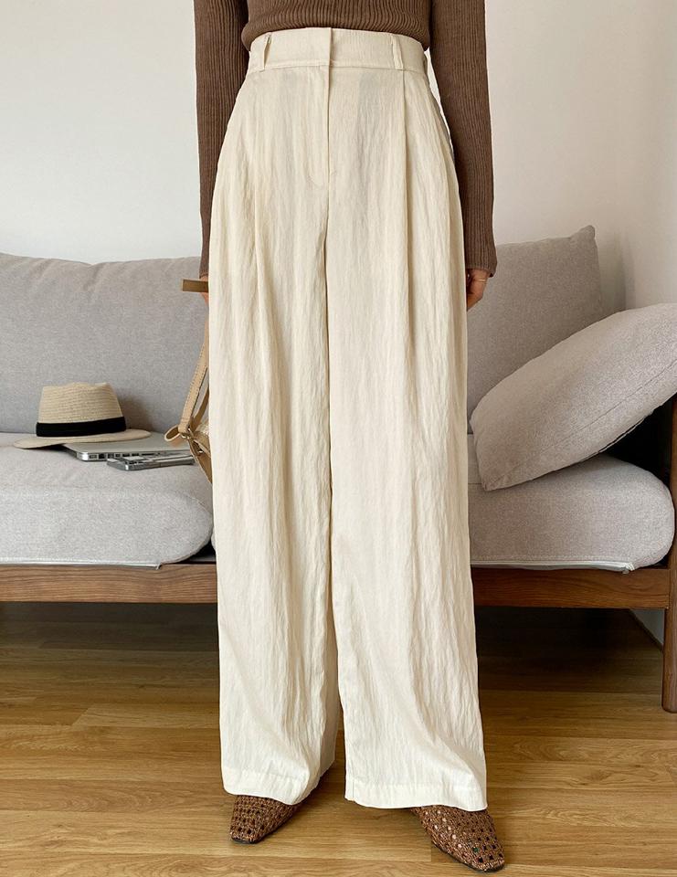 リンクルハイウエストワイドパンツ・全3色・t67227 レディース 【pt】パンツ ズボン ロングパンツ ワイドパンツ ハイウエスト リンクル 単色 シンプル カジュアル ラフ ナチュラル ストレート タック 春 夏 秋 韓国ファッション