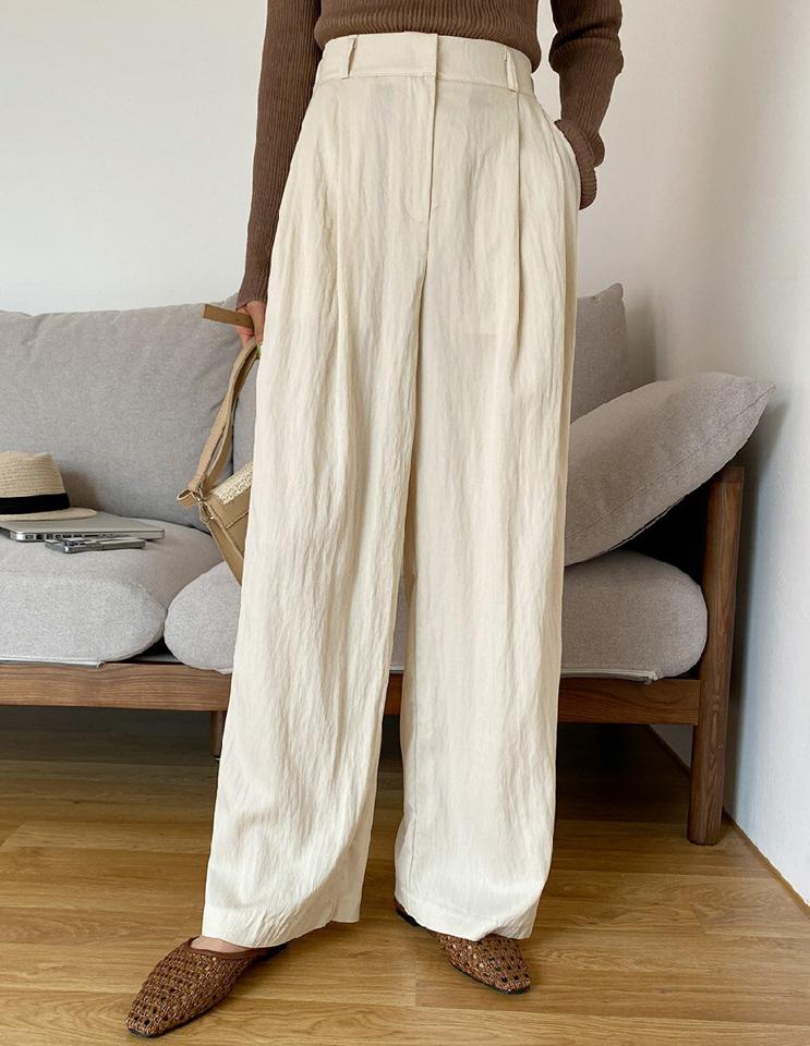 リンクルハイウエストワイドパンツ・全3色・t67227 レディース 【pt】パンツ ズボン ロングパンツ ワイドパンツ ハイウエスト リンクル 単色 シンプル カジュアル ラフ ナチュラル ストレート タック 春 夏 秋 韓国ファッション