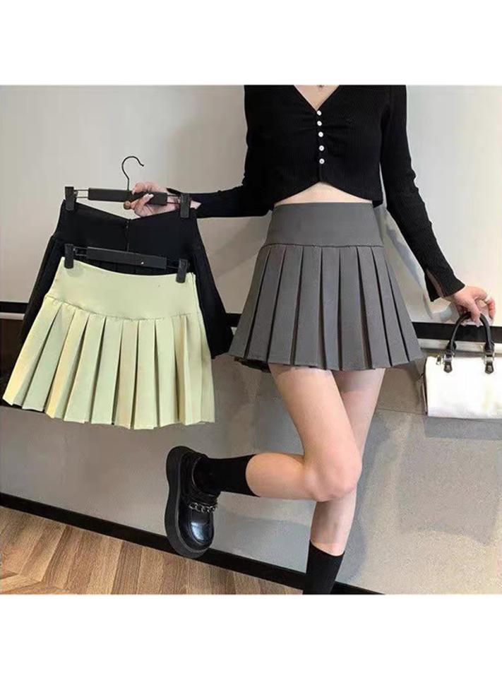 インパン裏地付きボックスプリーツミニスカート