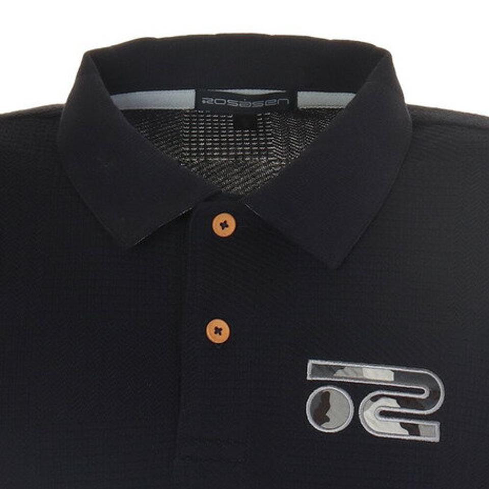 ROSASEN ゴルフウェア ワッフルパイル ストレッチ パッチワーク風ジャガードデザインシャツ 044-23841-098 (メンズ)