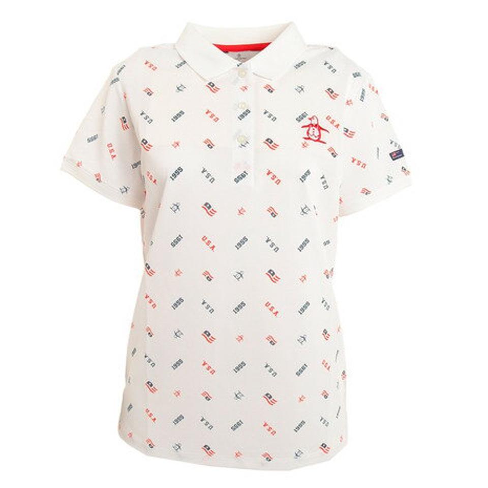 マンシングウエア（MUNSING WEAR） ゴルフウェア 吸汗速乾 UVカット サンスクリーン 総柄プリント 半袖ポロシャツ MGWTJA03CH WH00 （レディース）