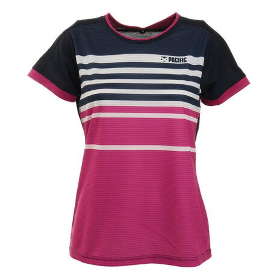 【10%OFFクーポン 対象ウェア2点以上購入で 5/5まで】パシフィック（PACIFIC） テニスウェア レディース ドライプラス CA ボーダーシャツ PT20FW464 NVY （レディース）