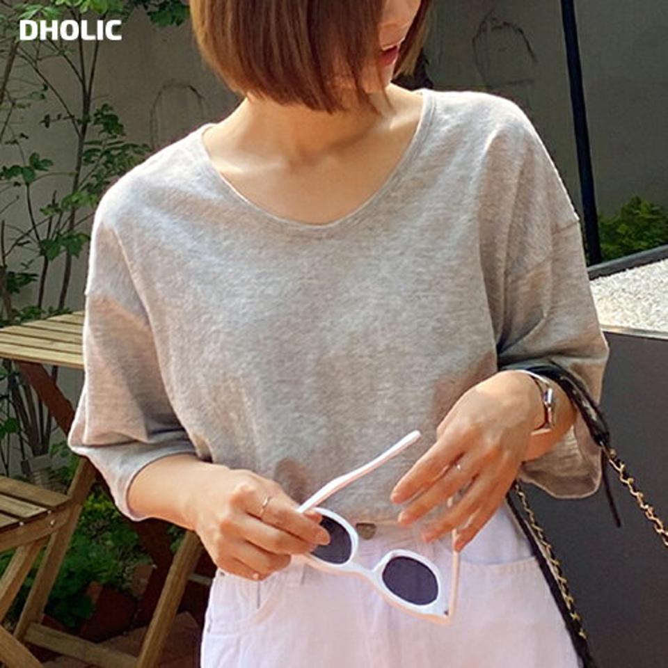UネックルーズスリットTシャツ・全5色・b67271 レディース 【tops】韓国ファッション トップス Tシャツ 大人 半袖 Uネック ルーズ スリット 無地 ベーシック シンプル 体型カバー フェミニン カジュアル デイリー 夏 春 秋
