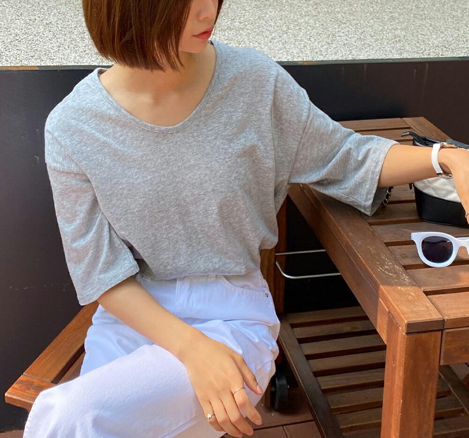 UネックルーズスリットTシャツ・全5色・b67271 レディース 【tops】韓国ファッション トップス Tシャツ 大人 半袖 Uネック ルーズ スリット 無地 ベーシック シンプル 体型カバー フェミニン カジュアル デイリー 夏 春 秋